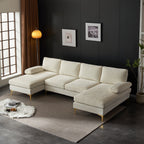 Zimtown Convertible Sectional Sofa,U Shaped Couch with Double Reversible Chaise, Chenille Fabric Fabric Sectional Couch with Metal Feet Beige