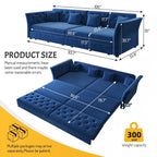  100" Pull Out Sofa Bed King Size, Loveseat Sleeper Sofa Couch Convertible Sofa Bed, Velvet Sofa for Living Room Blue