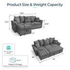  90.5" Sectional Sleeper Sofa With Pull Out Bed, Storage Chaise & USB Charging, Pull Out Couch with Side Pocket & Two Pillows for Living Room, Corduroy Grey