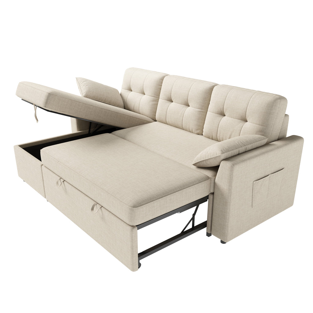 VANACC Sectional Sofa Bed with Storage and Soft Seat ,Reversible Pull Out Couch for Living Room,Beige