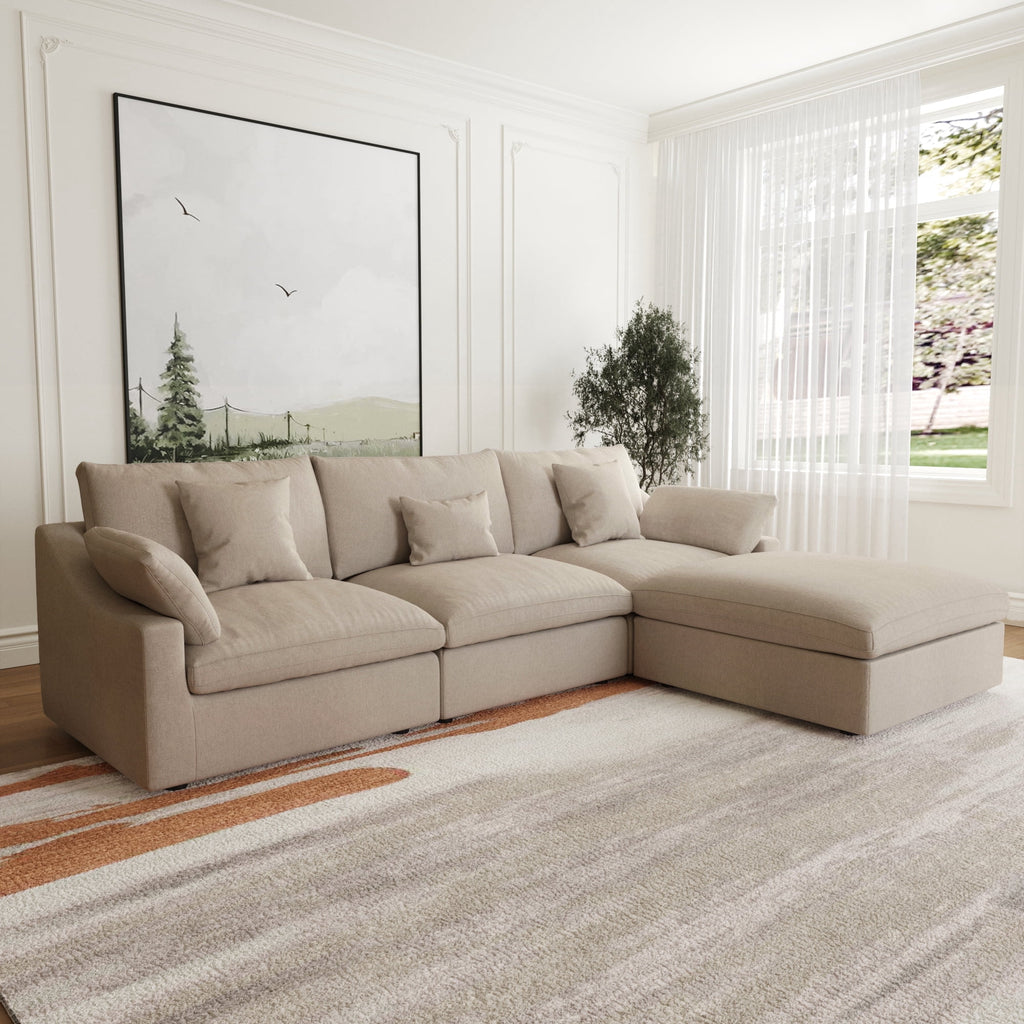 Sdorens 120" Modular Sectional Sofa,Comfy Cloud Couch with Movable Ottoman Deep Seat Chenille L Shaped Modular Sofa,Sectional Couches for Living Room,Bedroom and Apartment,Khaki
