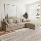 Sdorens 120" Modular Sectional Sofa,Comfy Cloud Couch with Movable Ottoman Deep Seat Chenille L Shaped Modular Sofa,Sectional Couches for Living Room,Bedroom and Apartment,Khaki