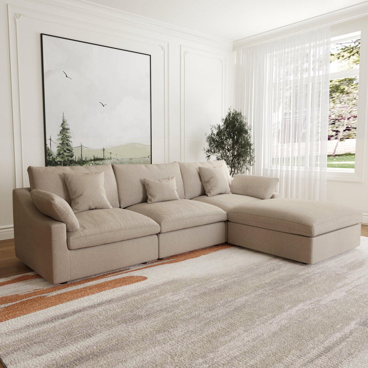 Sdorens 120" Modular Sectional Sofa,Comfy Cloud Couch with Movable Ottoman Deep Seat Chenille L Shaped Modular Sofa,Sectional Couches for Living Room,Bedroom and Apartment,Khaki