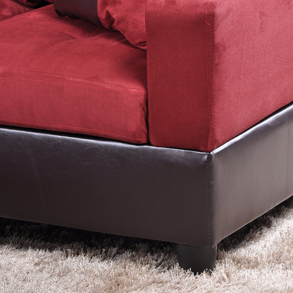 Hommoo Flannel&PVC L Shaped Sectional Sofa, Sectional Couch Sofa, Modern Living Room Furniture Sets, Red(No Ottoman)