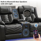 2PCS Power Zero Gravity Reclining Sofa Set with Bass Speaker,Wireless Charger,USB/Type C Ports,LED Light,Cup Holder,Storage Console Faux Leather Electric Recliner Sofa and Loveseat,5 Seater,Black