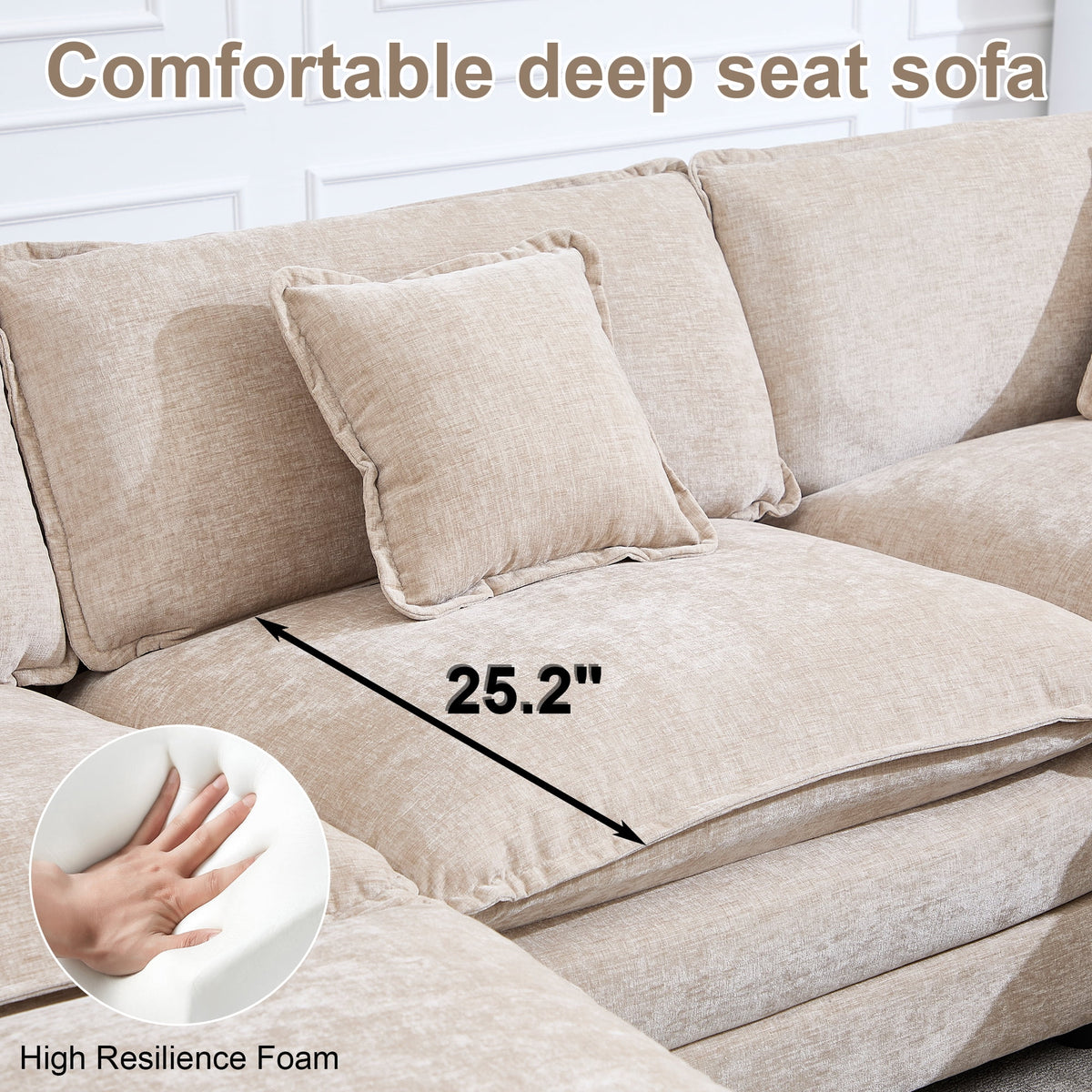 GNIXUU 113.4 " U-Shaped Cloud Couch ,Oversized Sectional Sofa with 2 Ottomans,Modern Chenille Deep Seat Modular 7-Seater Corner Couches for Living Room, Office,Beige