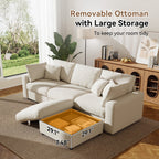  110" Large Modular Sectional Cloud Sofa with Removable Storage Ottoman, Extra Deep Seat Couch, Living Room Furniture, Chenille Beige