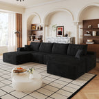 CKEASEAN 135" Corduroy Oversized U Shaped Modular Cloud Couch Sectional, Boneless Sectional Sofa with Left Facing Chaise & Ottoman, Compressed Boneless Couch for Living Room, No Assembly Required