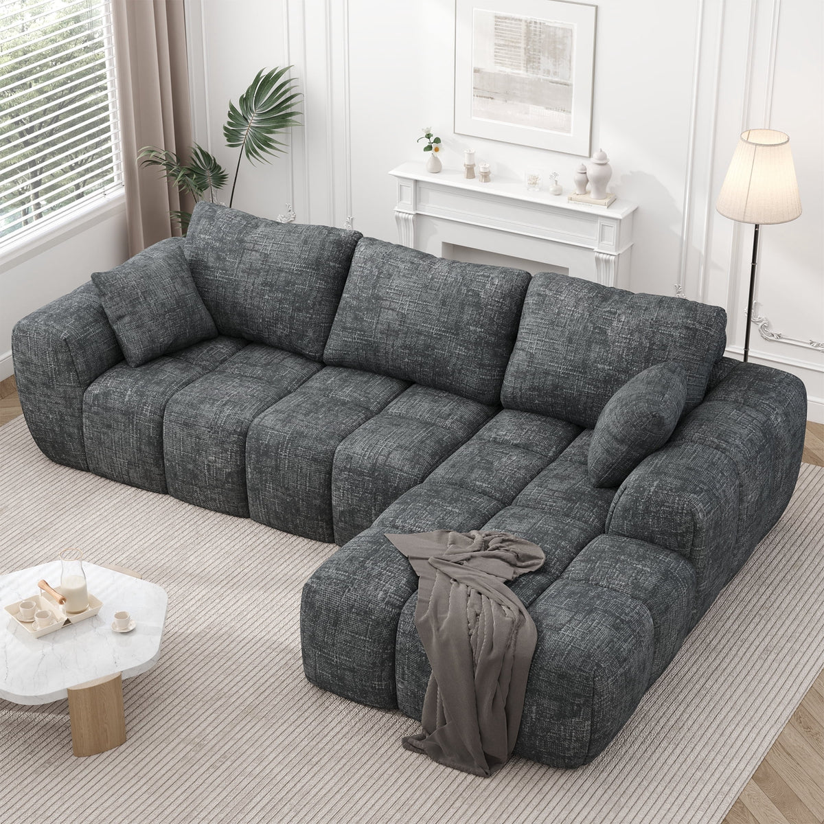 Sectional Sofa, 101" L-Shaped Modular Cloud Couch,Unique Chenille Fabric Couches and Sofas,Compression Sofa No Assembly Required(Deep Gray)