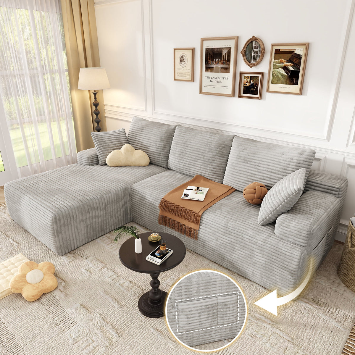 SOLIA 104 L-Shaped Cloud Modular Sectional Couch Corduroy with Chaise Lounge