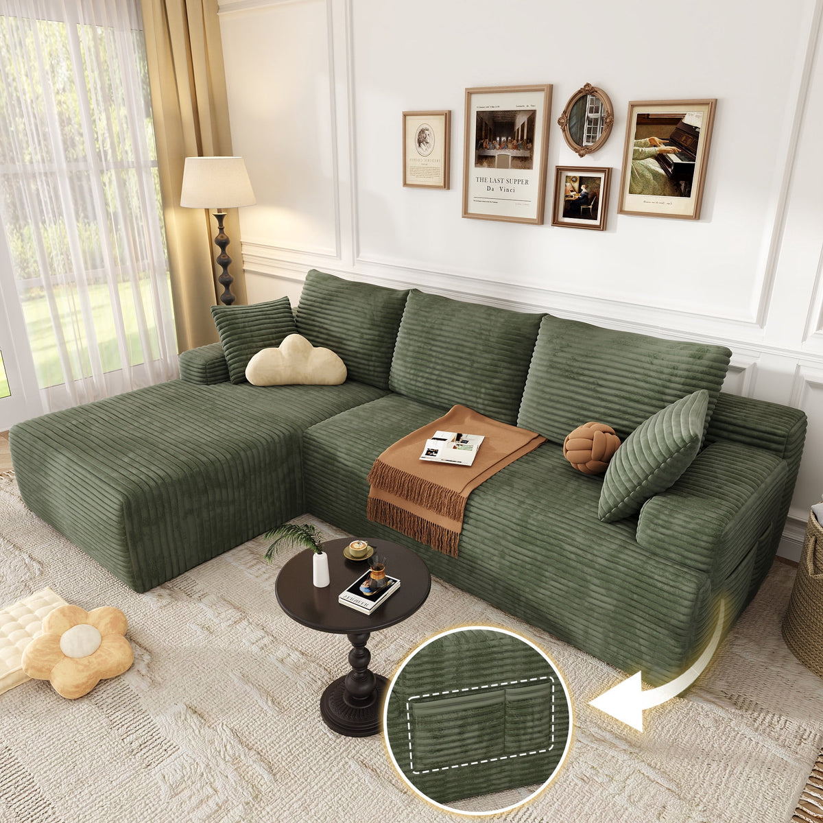 SOLIA 104 L-Shaped Cloud Modular Sectional Couch Corduroy with Chaise Lounge