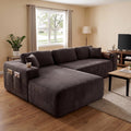 Amsleekey 108" Oversized Modular Sectional Sofa, L-Shape Corduroy Cloud Couch, Modern Sleeper Couches for Living Room with 4 Storage Pockets & Tray, No Assembly Required, Grey (Left Facing Chaise)