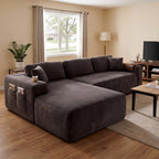 Amsleekey 108" Oversized Modular Sectional Sofa, L-Shape Corduroy Cloud Couch, Modern Sleeper Couches for Living Room with 4 Storage Pockets & Tray, No Assembly Required, Grey (Left Facing Chaise)