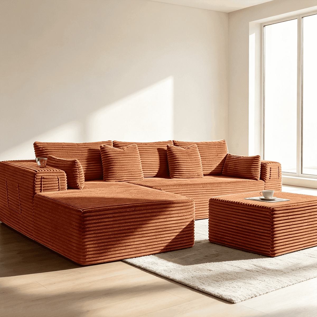 SOLIA 108" Cloud Modular Sectional Couch Corduroy with Chaise Lounge