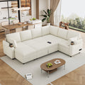 SOLIA 109.9" U-Shaped Sleeper Sectional Sofa Bed with USB Charging & Cup Holders