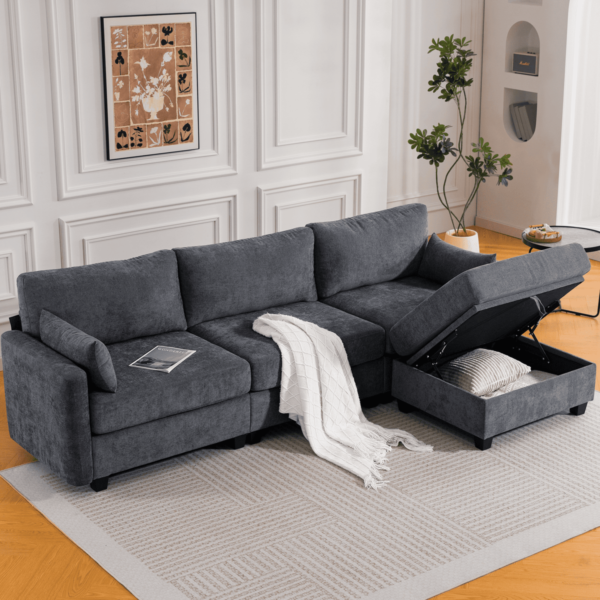 SOLIA 109" Modular Sleeper Sectional Sofa Bed with Storage Ottoman
