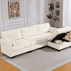 109" Modular L-Shaped Sectional Sofa, Convertible 4-Seat Sleeper Couch with Storage Ottoman, Movable Ottomans, Oversized Deep Seat for Living Room Apartment