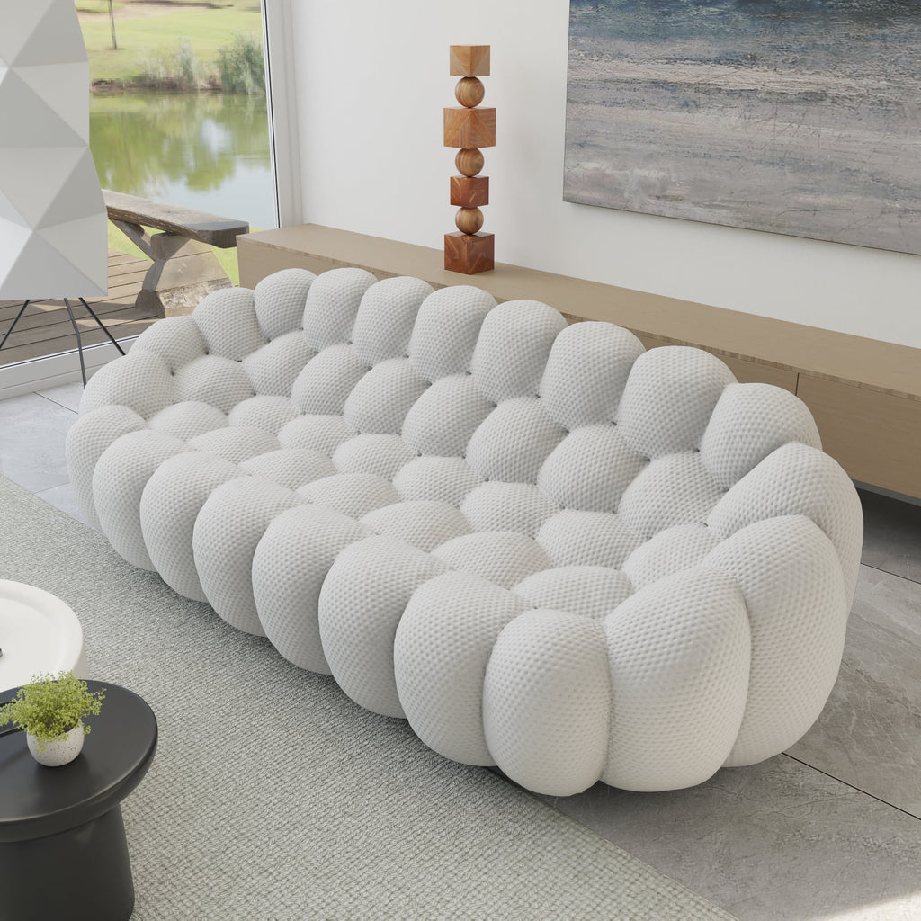 Sdorens 98.43" Bubble Couch,Modern Upholstered Mesh Fabric Lazy Floor Sofa,3D Honeycomb Shape Bubble Sofa Curved Couch for Living Room,Office,Apartment,No-Assembly(Light Gray,3-Seater)