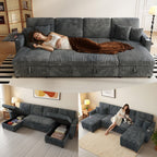 110" U Shaped Couch,Sleeper Sectional Sofa, Convertible Cloud Sofa with Pull Out Bed,Modular Couch with Double Storage Chaise, Small Desktop,USB (Corduroy,Dark Grey)