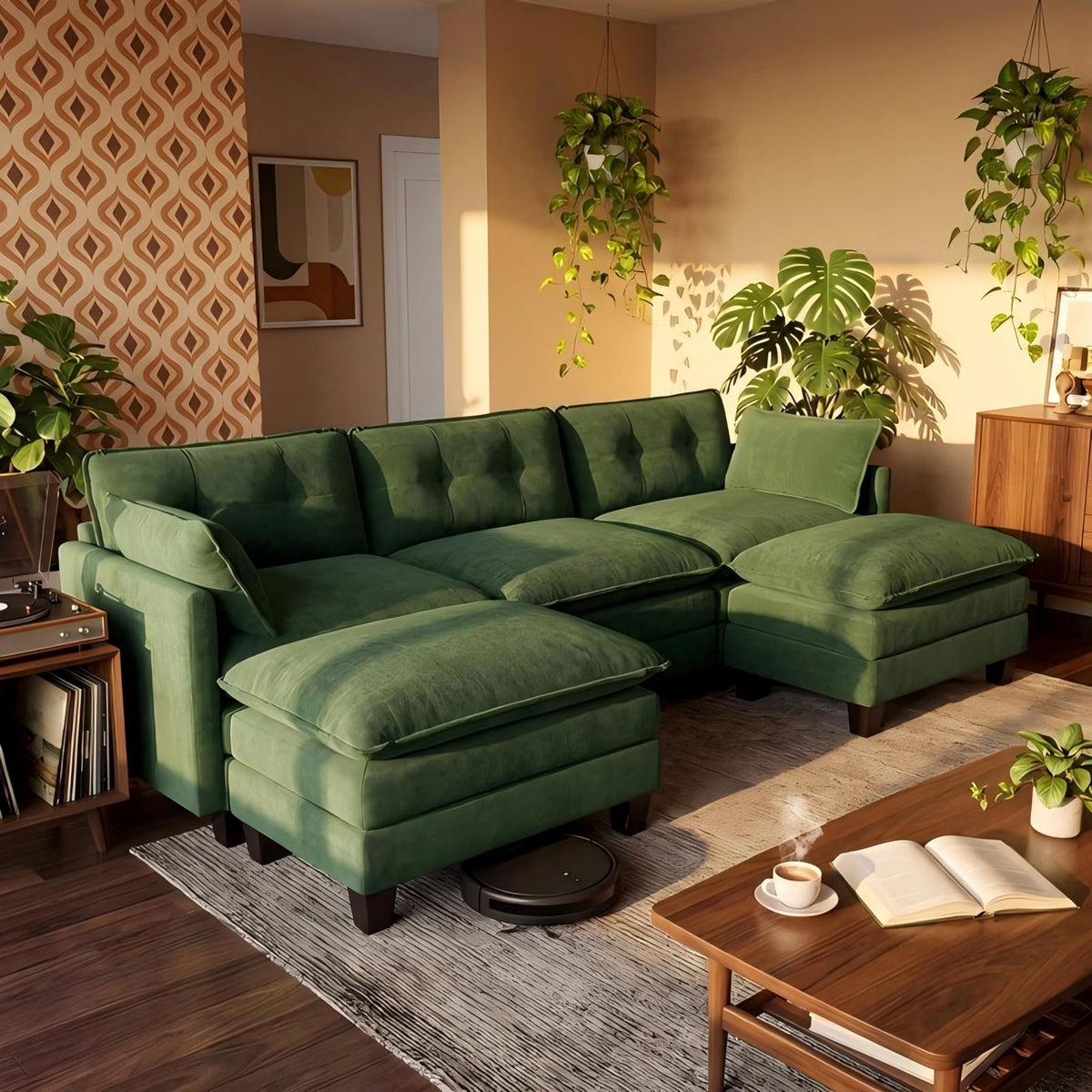SOLIA 111.5" U-Shaped Cloud Modular Sectional Couch Chenille with Movable Ottoman