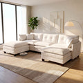 Amsleekey 111.5" U-Shaped Modular Sectional Sofa, Modern Chenille Cloud Couch with 2 Ottomans, Comfy Deep Seat Living Room Furniture, Beige