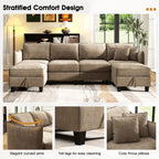  112" Modular Sectional Sofa with 2 Moveable Storage Ottoman, Cloud Couch Seats 6, Modern Living Room Furniture, Chenille Brown