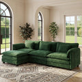 JULY'S SONG 113" L Shaped Couch Set, Deep Seat Modular Sectional Sofa with Movable Ottoman, Plush Couches and Sofas Detachable Cushions, Chenille Sectionals for Living Room, Green