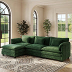 JULY'S SONG 113" L Shaped Couch Set, Deep Seat Modular Sectional Sofa with Movable Ottoman, Plush Couches and Sofas Detachable Cushions, Chenille Sectionals for Living Room, Green