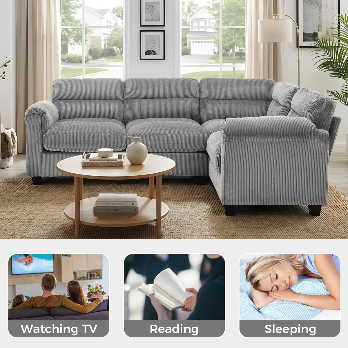  Modular Convertible Sectional Sofa, Modern living room furniture sets L-Shaped Couch Gray