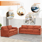 FamiTOP Chenille 69? Love Seat & 89? 3-Seat Sofa w/Thick Seat & Backrest Cushions, Modern Couch Set with Soft Pillows, Upholstered 3 Seat & 2 Seat Sofa w/Sturdy Frame for Office, Living Room, Orange