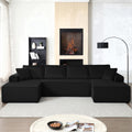  124 Inch U Shaped Modular Sectional Sofa, Modern Corduroy Boneless Sofa for Living Room, Upholstered Deep Seat Cloud Sofas Couches, No Assembly Required, Black