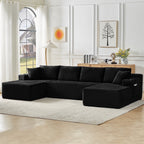  125 Inch Modular Cloud Couch Sectional Sofa for Living Room, Modern Corduroy Boneless Couch, Upholstered Deep Seat U Shape Sofas Couches, No Assembly Required, Black