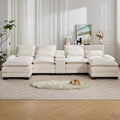 125'' U Shaped Cloud Modular Sectional Sofa with Chaise Lounges, Chenille Upholstered Comfy Couch with Storage Console, USB Charging Ports & Cup Holders, Modern Deep Seat Sofa for Living Room, Beige
