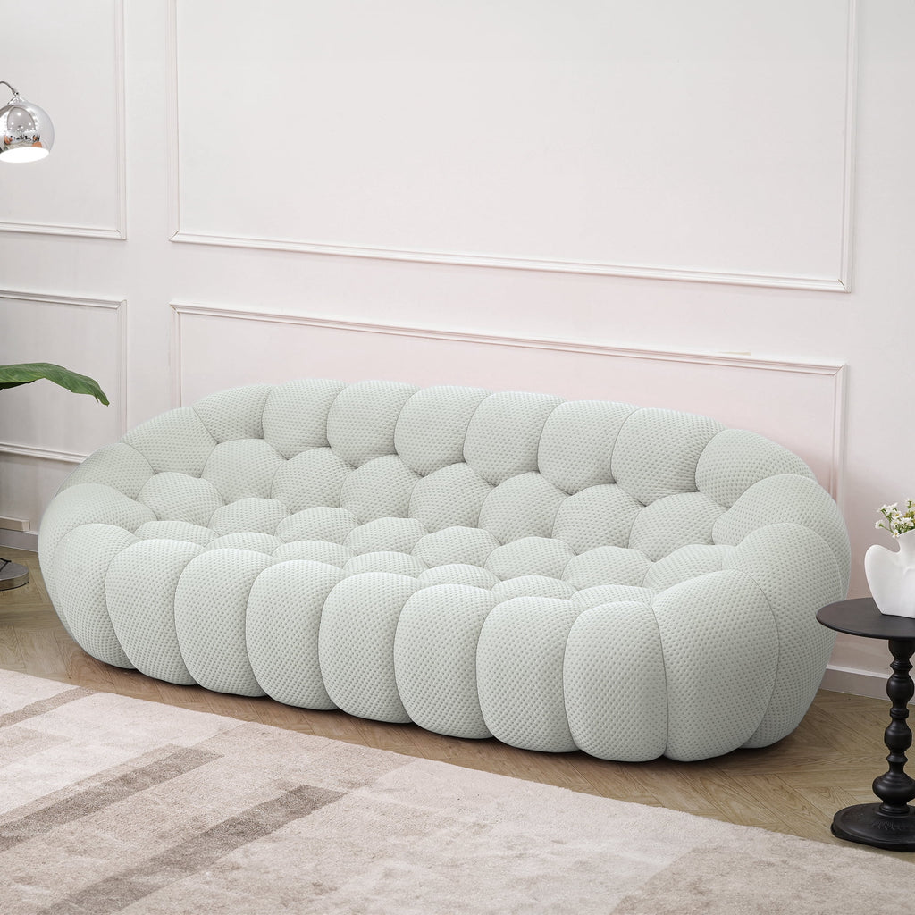 Sdorens 98.43" Bubble Couch,Modern Upholstered Mesh Fabric Lazy Floor Sofa,3D Honeycomb Shape Bubble Sofa Curved Couch for Living Room,Office,Apartment,No-Assembly(Light Gray,3-Seater)