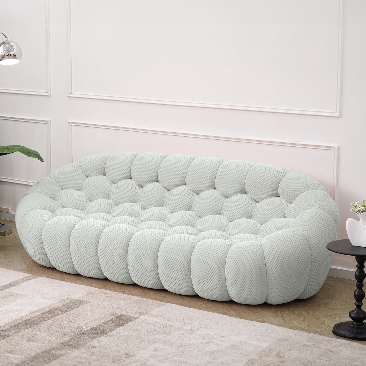 Sdorens 98.43" Bubble Couch,Modern Upholstered Mesh Fabric Lazy Floor Sofa,3D Honeycomb Shape Bubble Sofa Curved Couch for Living Room,Office,Apartment,No-Assembly(Light Gray,3-Seater)