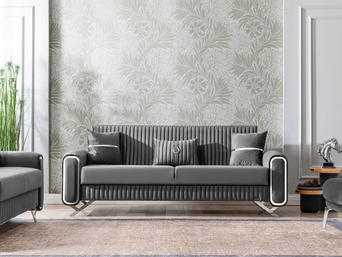 Ottomanson 87" Convertible Sofa Couch for Living Room, Microfiber Modern Sofa Bed with Storage, Gray