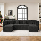  130" 6-Piece Modular Sectional Sofa with 2 Movable Ottomans, U-Shaped Cloud Couch for Living Room, Modern Chenille Deep Seat Sofa Set, Flexible Oversized Sleeper Couches, Black