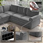 118" L-Shaped Convertible Sleeper Couch Bed, Chenille Upholstered Sectional Sofa with Pull-Out Sofa Bed, Modern Chesterfield Sofa for Living Room