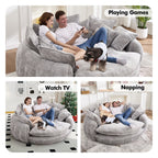  81" Oversized Round Chaise Lounge Sofa Bed, Modern Chenille Cloud Couch with Deep Seat, 14 Pillows, Assemble-Free, Light Gray