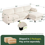 109" L-Shaped Modular Sectional Sofa with Sleeper Bed, Storage & Movable Ottomans, Oversized Deep Seat Cloud Couch, Convertible 4-Seat Sofa for Living Room or Apartment (Beige, High Legs 3.15")