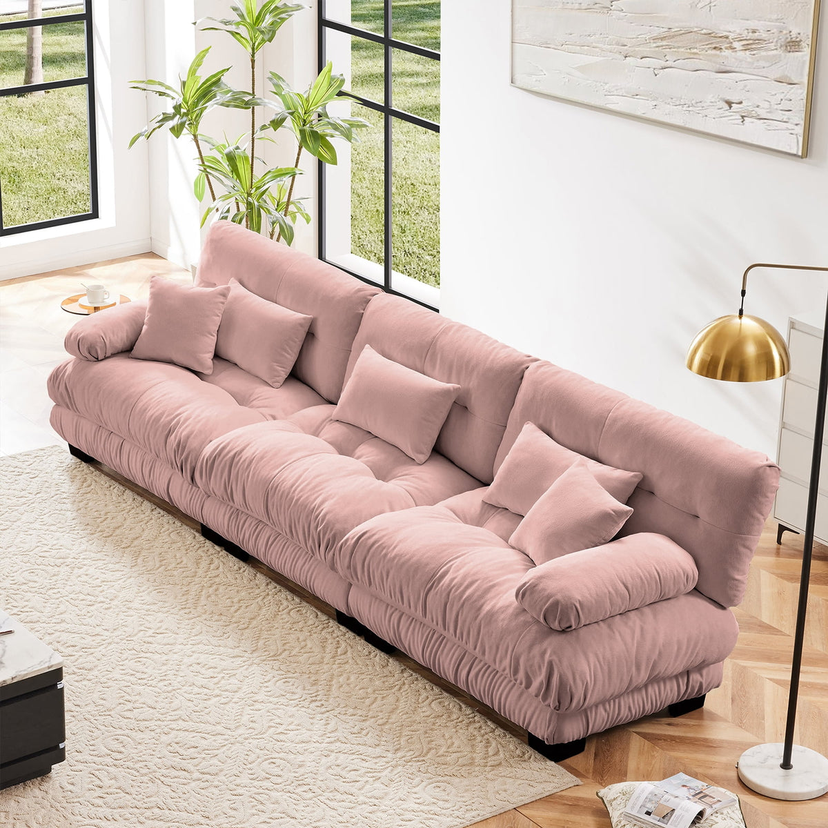 SOLIA 130" 3-Seat U-Shaped Cloud Modular Sectional Couch Velvet with Movable Ottoman