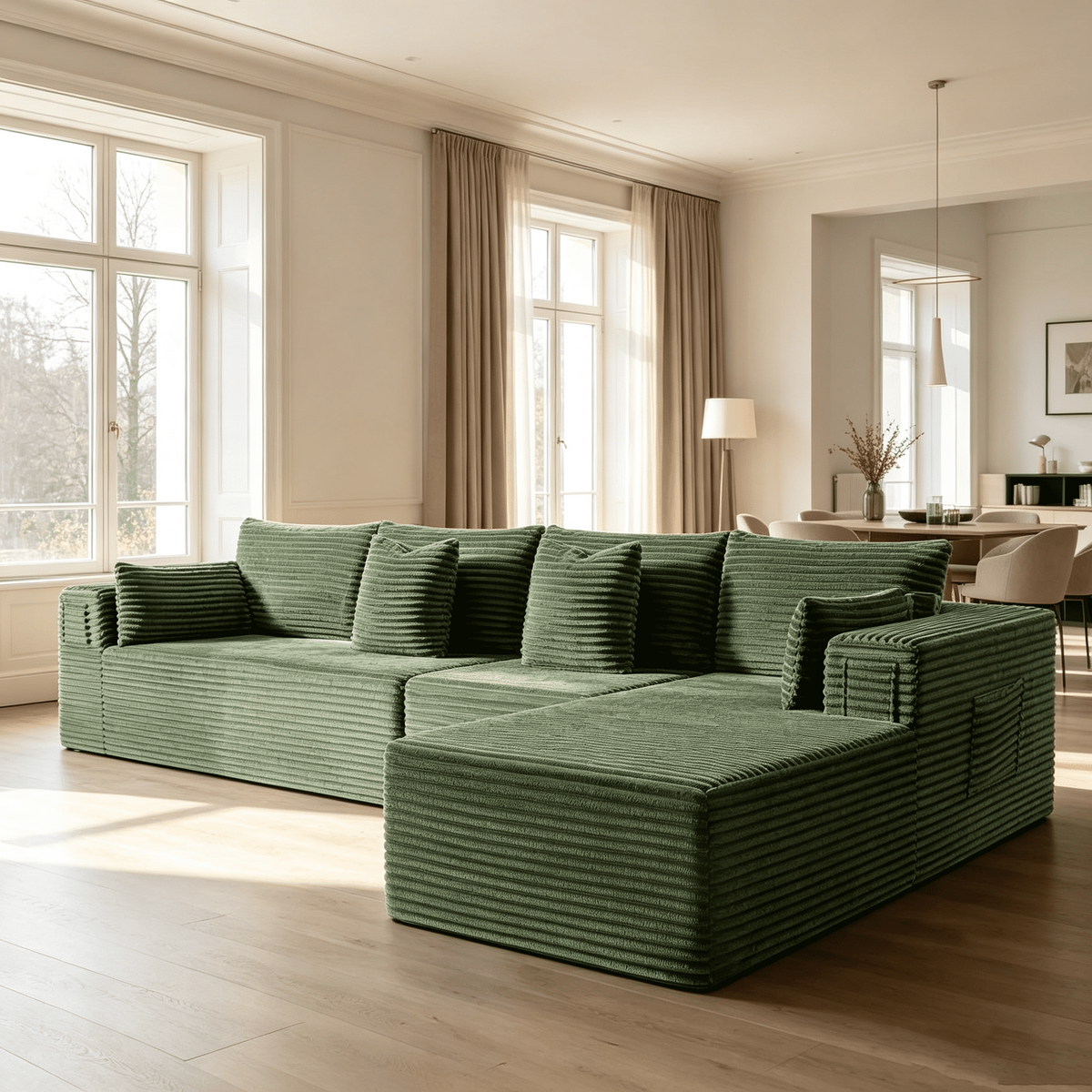 SOLIA 108" Cloud Modular Sectional Couch Corduroy with Chaise Lounge