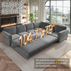 118" L-Shaped Convertible Sleeper Couch Bed, Chenille Upholstered Sectional Sofa with Pull-Out Sofa Bed, Modern Chesterfield Sofa for Living Room