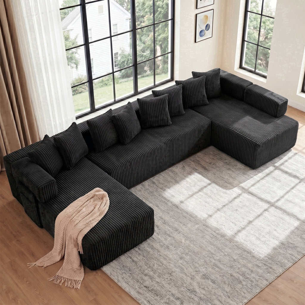 SOLIA 138.5" U-Shaped Cloud Modular Sectional Couch Corduroy with Chaise Lounge