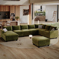ZX Design 147.2" Sectional Cloud Couch L-Shaped Modular Chenille Sofa, 7-Seater Deep Seat Chaise with Storage Ottoman & USB Ports for Living Room