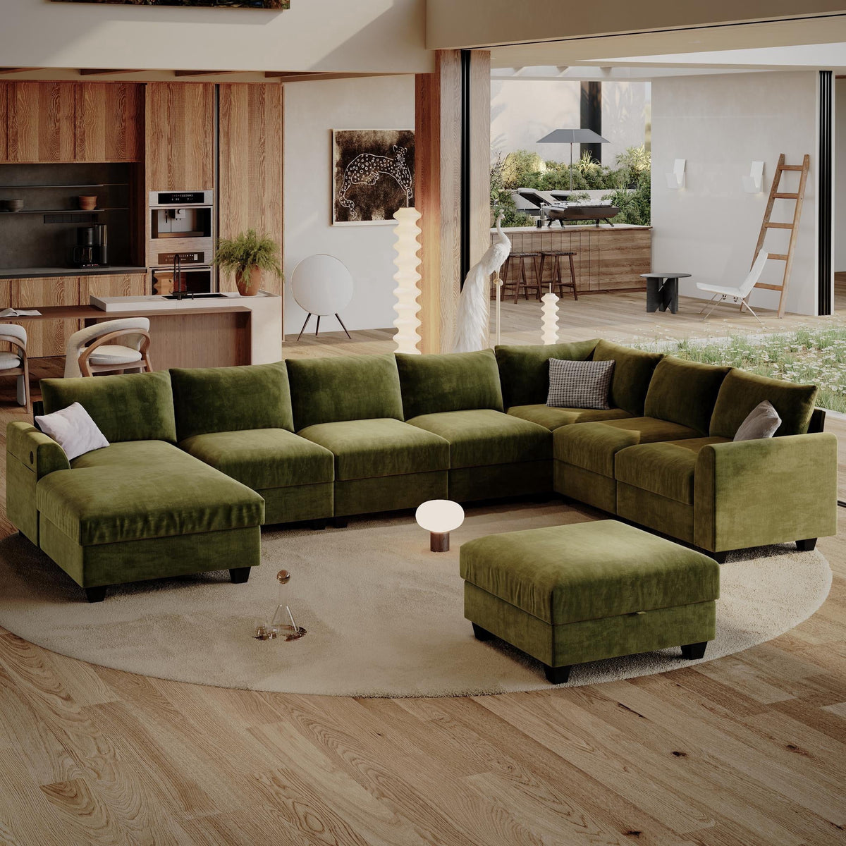 ZX Design 147.2" Sectional Cloud Couch L-Shaped Modular Chenille Sofa, 7-Seater Deep Seat Chaise with Storage Ottoman & USB Ports for Living Room