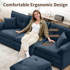 Korser L Shaped Modern Sofa with Movable Ottoman Convertible Modular Sectional Cloud Couch with Deep Seat & Pillow,Chenille 3-Seat Couches for Living Room,Assembly Required,Blue