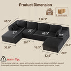 U-Shape Sectional Sofa, 135'' Modular Sectional Couch with Chaise Lounge, Couch Comfy Corduroy Floor Sofa for Living Room, Corduroy Upholstered 4-Seater Sofa with Pillow Back and Square Arms,