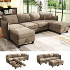  112" Modular Sectional Sofa with 2 Moveable Storage Ottoman, Cloud Couch Seats 6, Modern Living Room Furniture, Chenille Brown