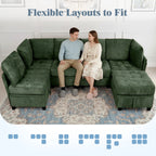 Advwin 7-Seater Oversized Modular Sectional Sofa with Ottoman & Storage Under Each Seat, Chenille Convertible Comfy Couch Sleeper with Extra Wide & Deep Seat for Living Room, Dark Green